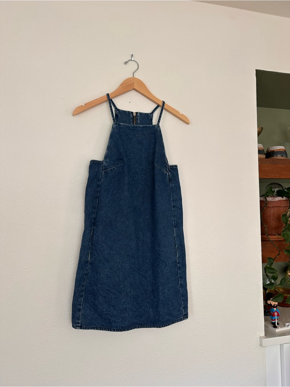 Topshop Dark Blue Denim Pinafore Mini Dress